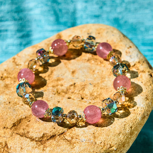 Buddhist Blessing Natural Strawberry Quartz Colorful Crystal Positive Bracelet
