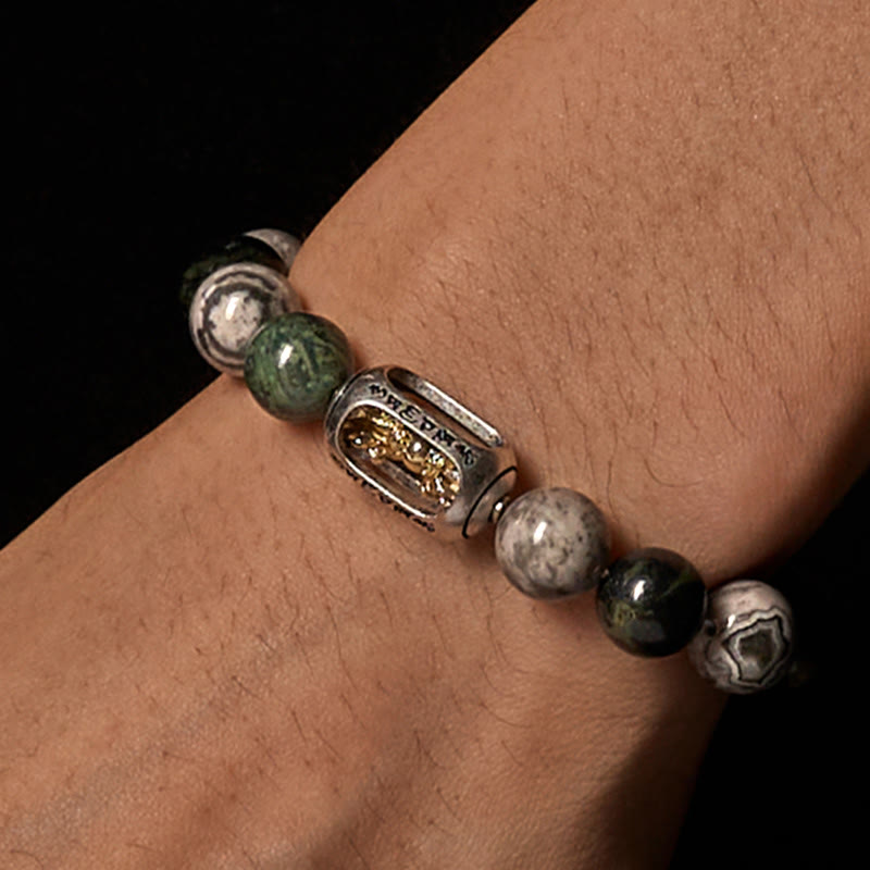 Buddhist Blessing Natural Grey Jasper Kambamba Jasper Om Mani Padme Hum Formless Buddha Healing Bracelet