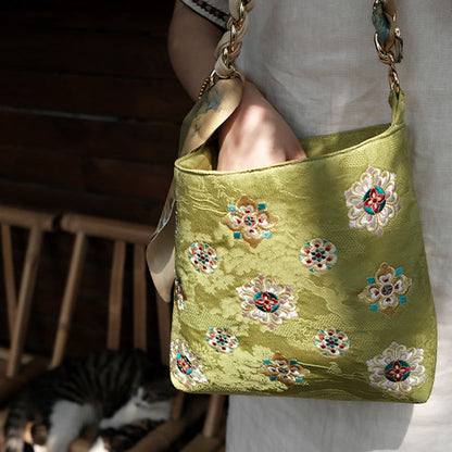 Buddhist Blessing Satin Su Embroidery Journey Shopping Shoulder Bag Handbag Crossbody Bag
