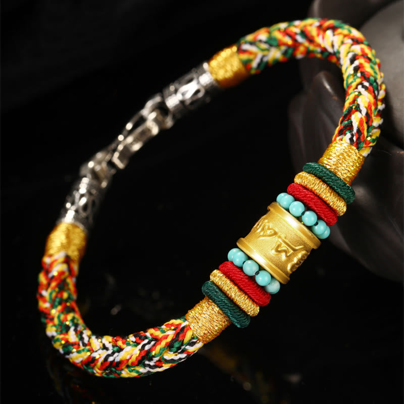 Buddhist Blessing Tibet 999 Gold Om Mani Padme Hum Handmade Eight Thread Peace Knot Luck Bracelet