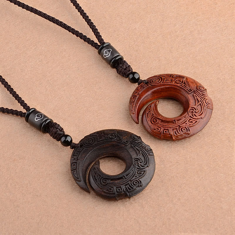 Buddhist Blessing Small Leaf Red Sandalwood Ebony Wood One's Luck Improves Design Patern Protection Necklace Pendant