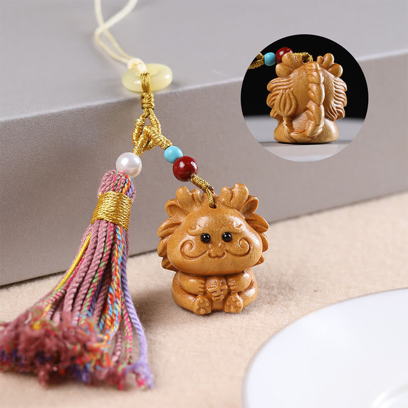 Buddhist Blessing Sandalwood 12 Chinese Zodiac Blessing Colorful Tassel Accessories Keychain