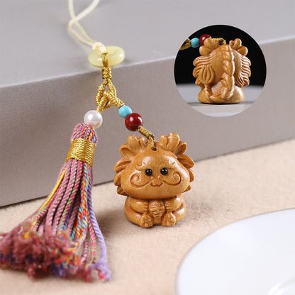 Buddhist Blessing Sandalwood 12 Chinese Zodiac Blessing Colorful Tassel Accessories Keychain