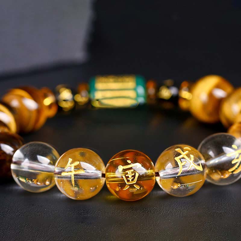 Buddhist Blessing Chinese Zodiac Tiger Eye White Crystal Courage Bracelet