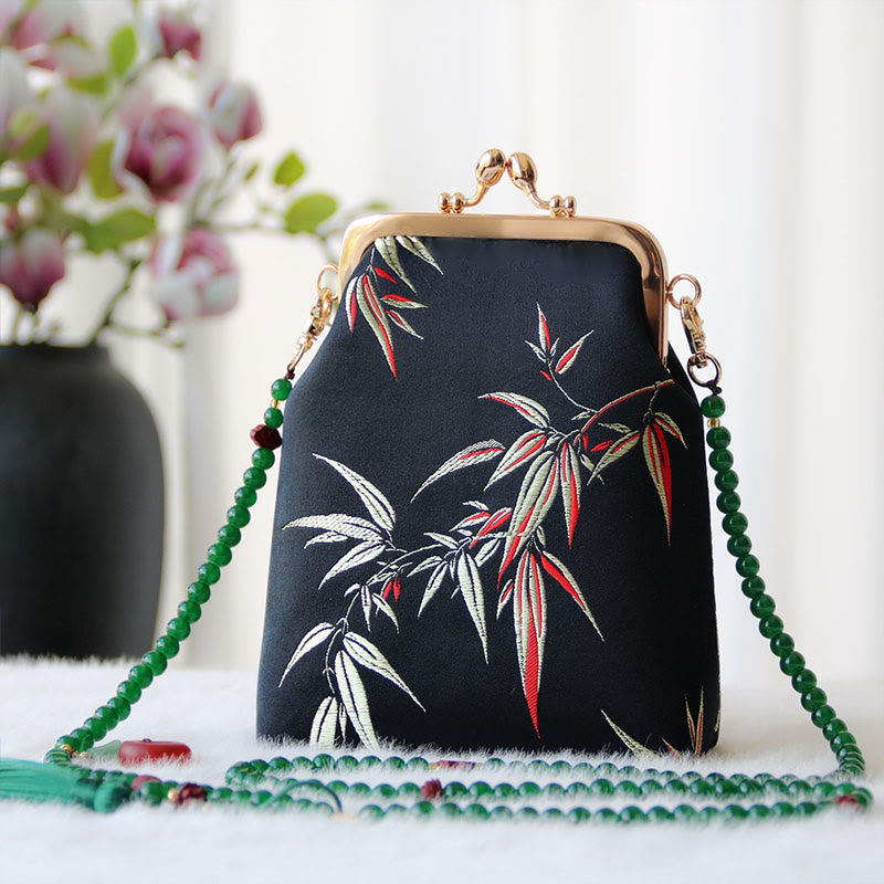 Buddhist Blessing Retro Chinese Embroidery Pearl Chain Crossbody Bag Shoudler Bag