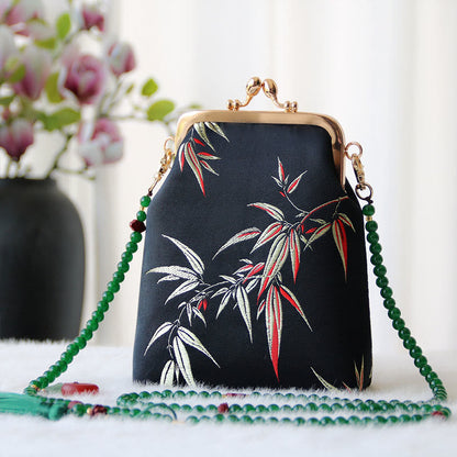 Buddhist Blessing Retro Chinese Embroidery Pearl Chain Crossbody Bag Shoudler Bag