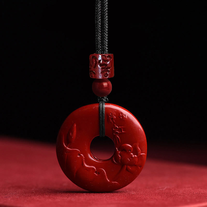 Buddhist Blessing Natural Cinnabar Lotus Peace Buckle Blessing Necklace String Pendant