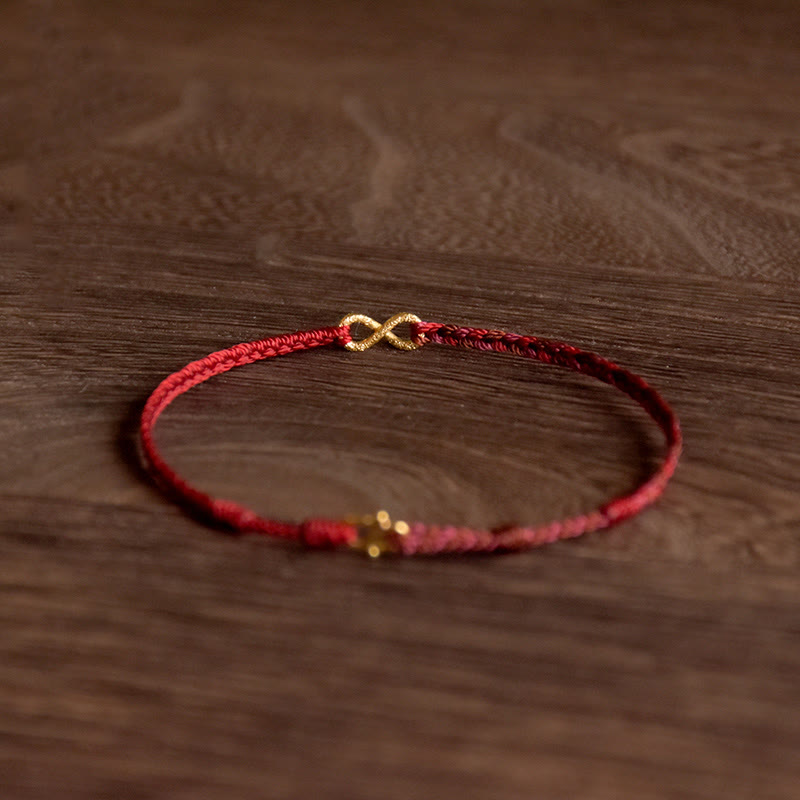 Buddhist Blessing 999 Gold Endless Knot Infinity Handmade Luck Rope Bracelet