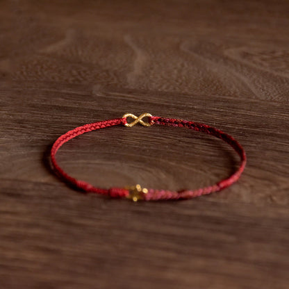Buddhist Blessing 999 Gold Endless Knot Infinity Handmade Luck Rope Bracelet