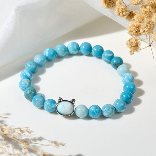 Buddhist Blessing Natural Cat Larimar Wisdom Beads Bracelet