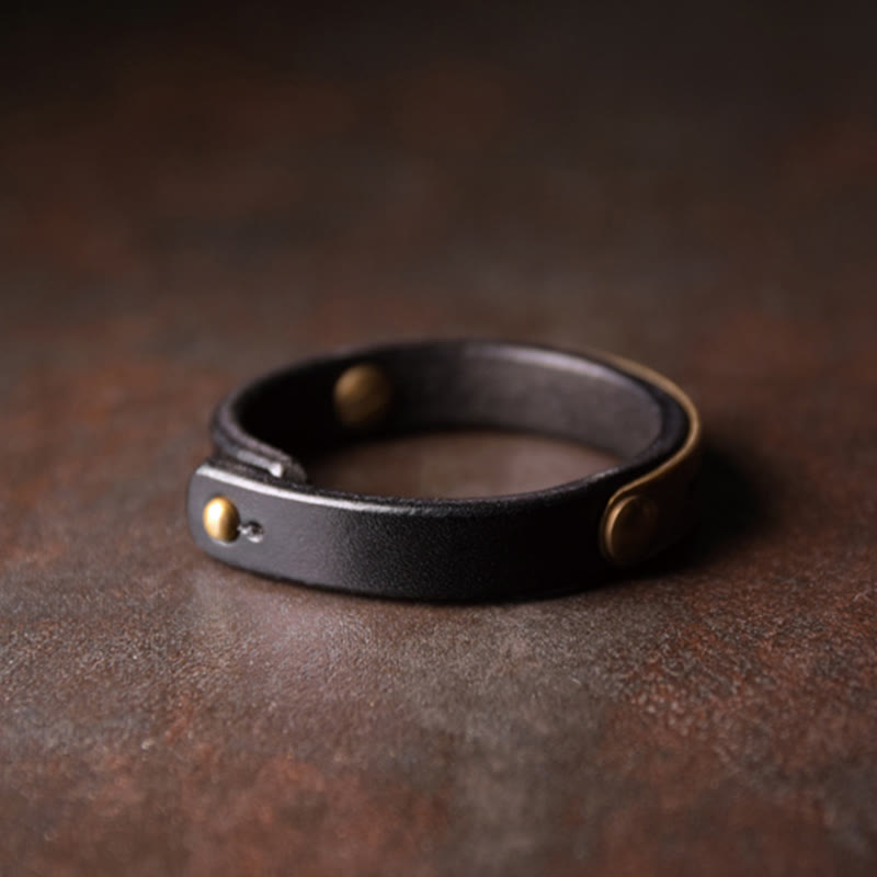 Buddhist Blessing Vintage Leather Copper Brass Balance Bangle Bracelet