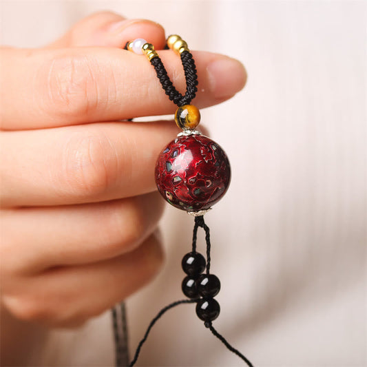 Buddhist Blessing Ebony Wood Venus Aurora Bead Lacquer Craft Peace Necklace Pendant