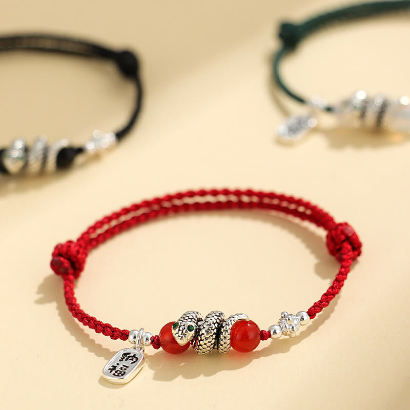 Buddhist Blessing Fu Character Agate Year Of The Snake Lucky Fortune Charm String Luck Bracelet