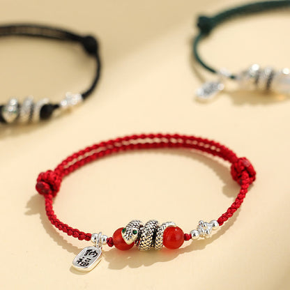 Buddhist Blessing Fu Character Agate Year Of The Snake Lucky Fortune Charm String Luck Bracelet