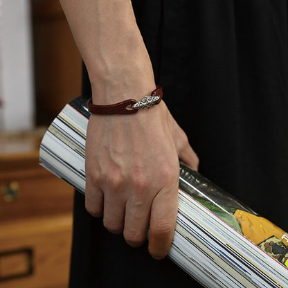 Buddhist Blessing 925 Sterling Silver Leather Multi-turn Protection Bracelet