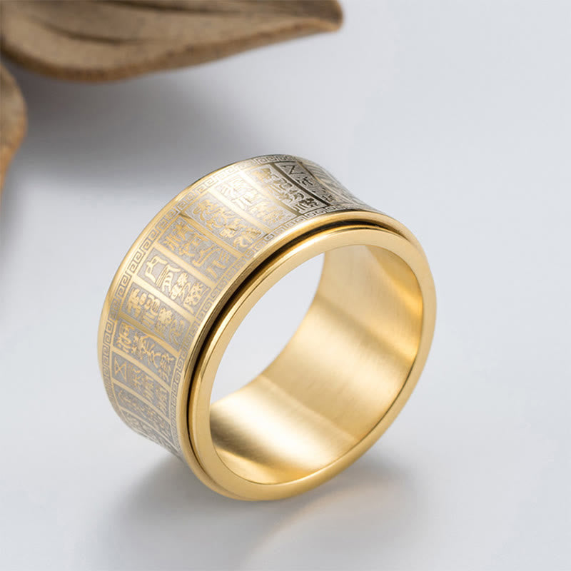 Buddhist Blessing Tibetan Seal Script Golden Light Mantra Titanium Steel Spinner Balance Ring