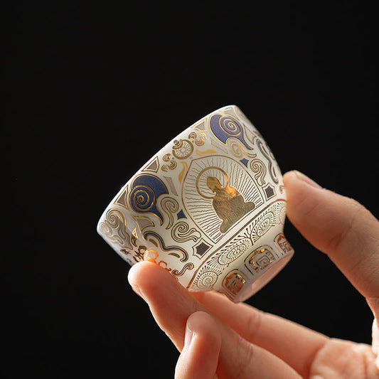 Buddhist Blessing White Thangka Buddha Auspicious Clouds Teacup Kung Fu Tea Cup