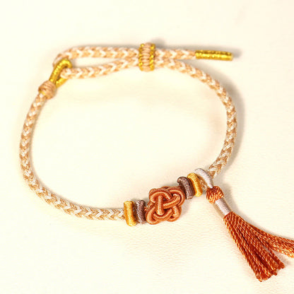 Buddhist Blessing Colorful String Peach Blossom Knot Tassels Protection Bracelet