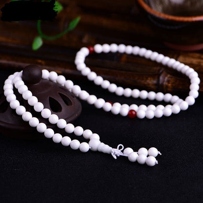 Buddhist Blessing 108 Mala Beads White Porcelain Six True Words 'Om Mani Padme Hum' Patience Bracelet