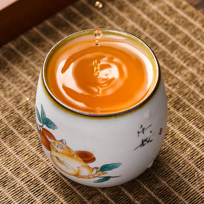 Buddhist Blessing Cute Lying Cat Branches Teacup Kung Fu Tea Cup With Gift Box