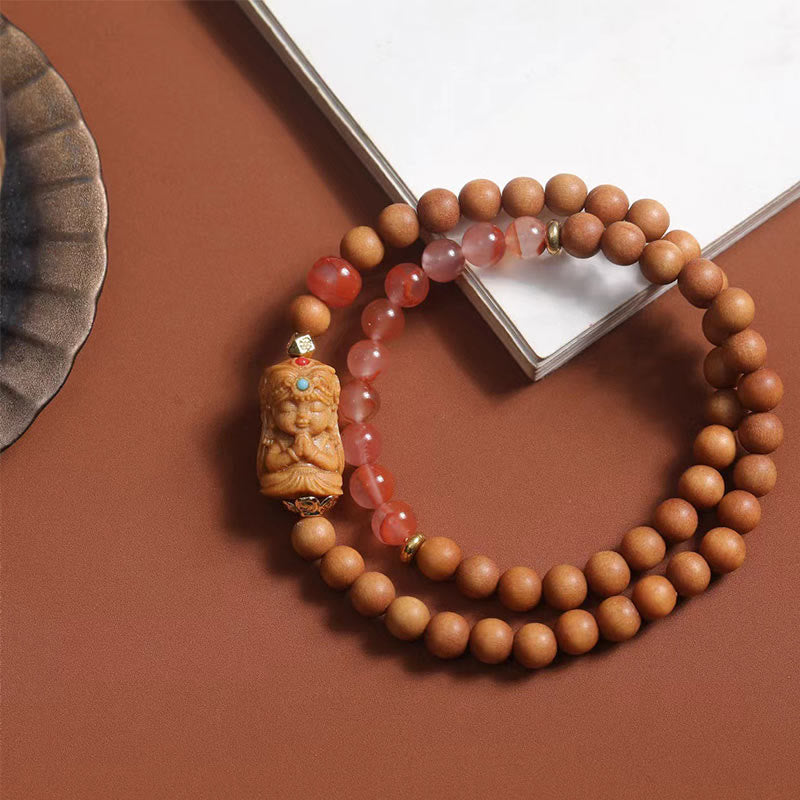 Buddhist Blessing Tibetan Zakiram Goddess Of  Wealth South Red Agate Sandalwood Fortune Bracelet