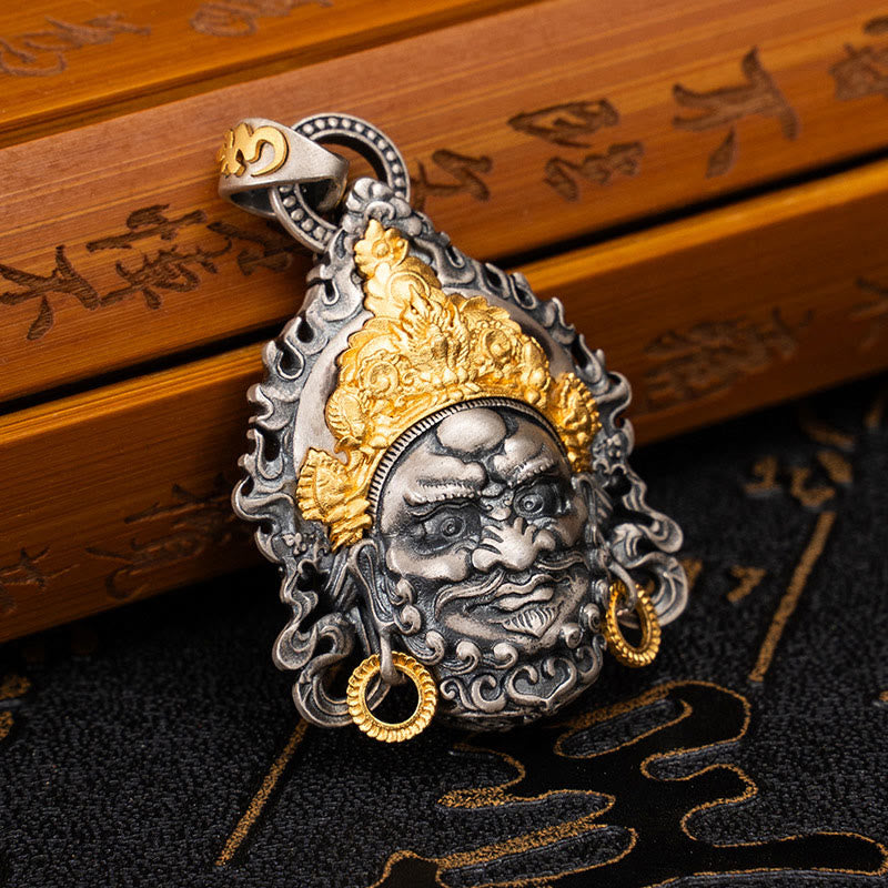 Buddhist Blessing 925 Sterling Silver Tibetan Yellow Jambhala God of Wealth Protection Necklace Pendant