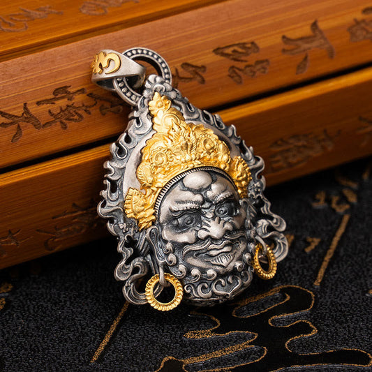 Buddhist Blessing 925 Sterling Silver Tibetan Yellow Jambhala God of Wealth Protection Necklace Pendant