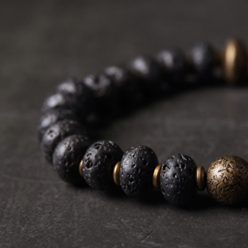 Buddhist Blessing Lava Rock Beads Adsorb Negative Energy Copper Bracelet