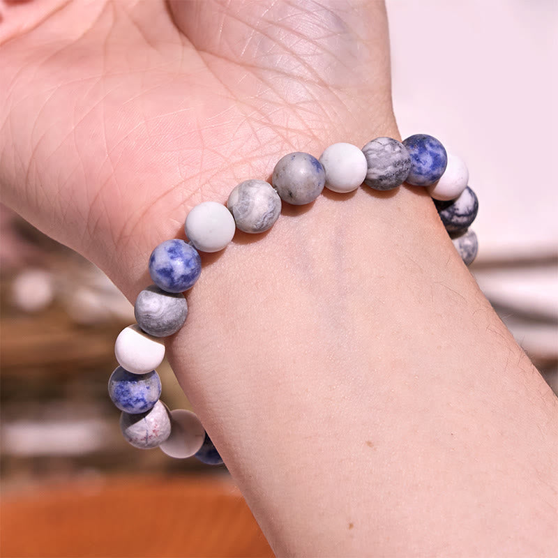 Buddhist Blessing White Turquoise Picasso Jasper Blue Spot Jasper Relaxation Bracelet