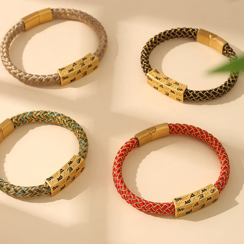 Buddhist Blessing Tibetan Om Mani Padme Hum Various Colors Rope Gold Thread Diamond Knot Luck Buckle Bracelet