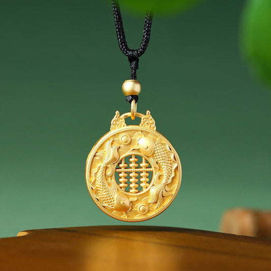 Buddhist Blessing Gold Plated Copper Koi Fish Strength Necklace Pendant