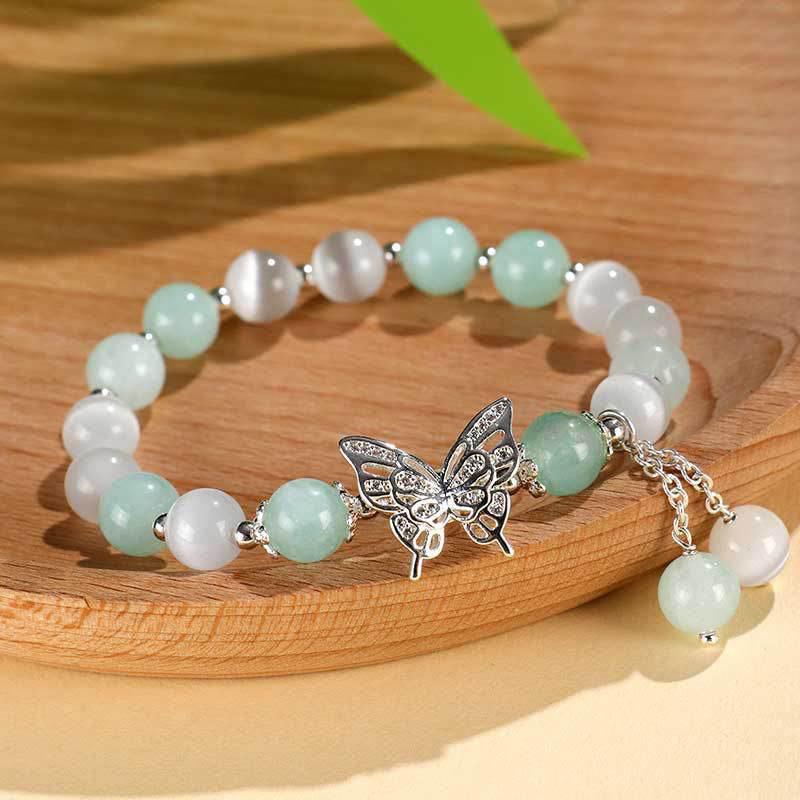 Buddhist Blessing Chrysoberyl Cat's Eye Chalcedony Butterfly Love Bracelet