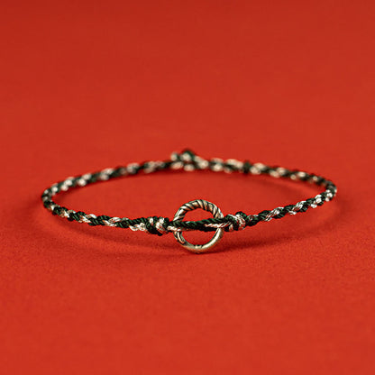 Buddhist Blessing 925 Sterling Silver Peace Buckle Luck String Bracelet