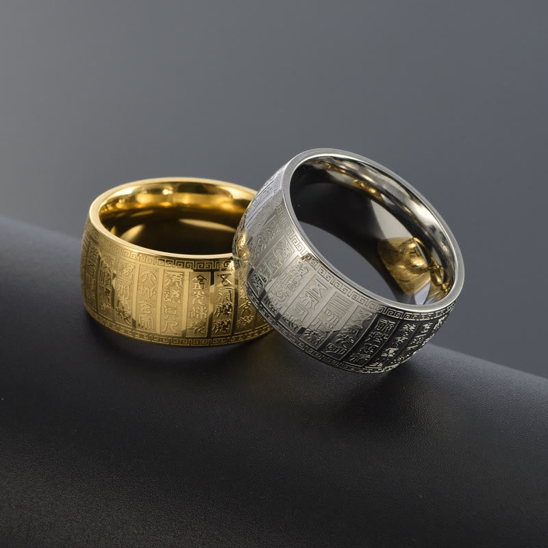 Buddhist Blessing Chinese Characters Engraved Pattern Titanium Steel Balance Ring