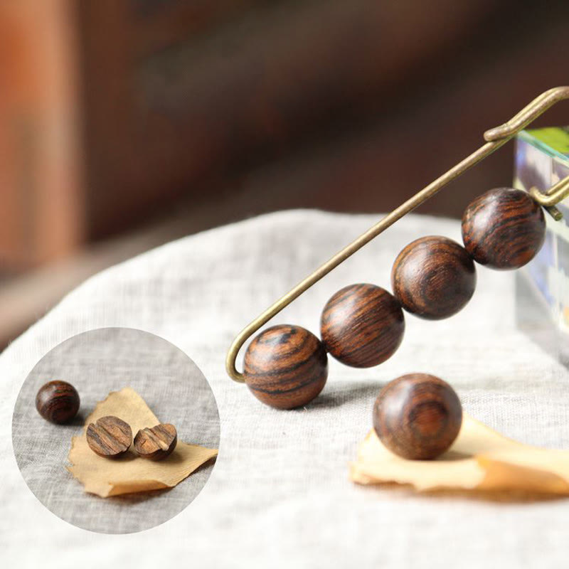 Buddhist Blessing Vintage Sandalwood Agathis Alba Ebony Wood Peltogyne Beads Healing Brooch