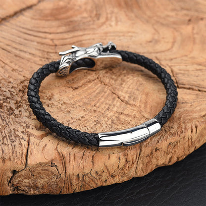 Buddhist Blessing Dragon Leather Titanium Steel Strength Buckle Bracelet