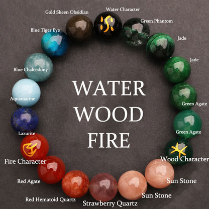 Buddhist Blessing Five Elements Various Agate Crystal Green Strawberry Quartz Sun Stone Wealth Bracelet