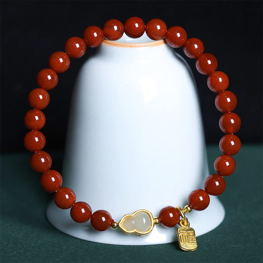 Buddhist Blessing Natural South Red Agate Hetian Jade Gourd Positive Bracelet
