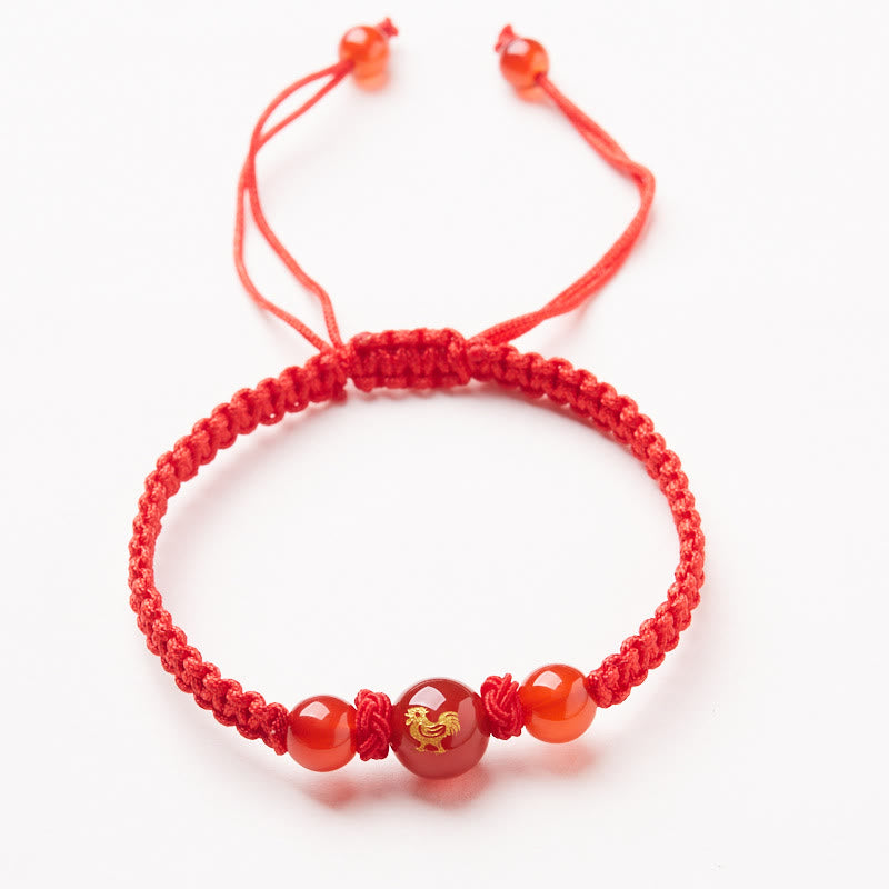 Buddhist Blessing Natural Red Agate Chinese Zodiac Red String Braided Protection Luck Bracelet