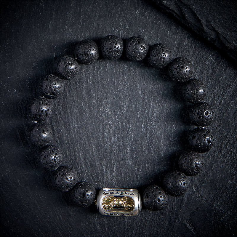 Buddhist Blessing Natural Lava Rock Om Mani Padme Hum Dorje Vajra Healing Bracelet