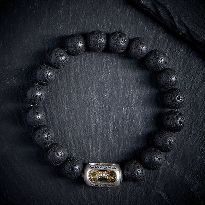 Buddhist Blessing Natural Lava Rock Om Mani Padme Hum Dorje Vajra Healing Bracelet