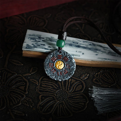 Buddhist Blessing 999 Sterling Silver 24k Gold Bagua Tai Chi Yin Yang Design Mountain Ghosts Spend Money Harmony Necklace Pendant