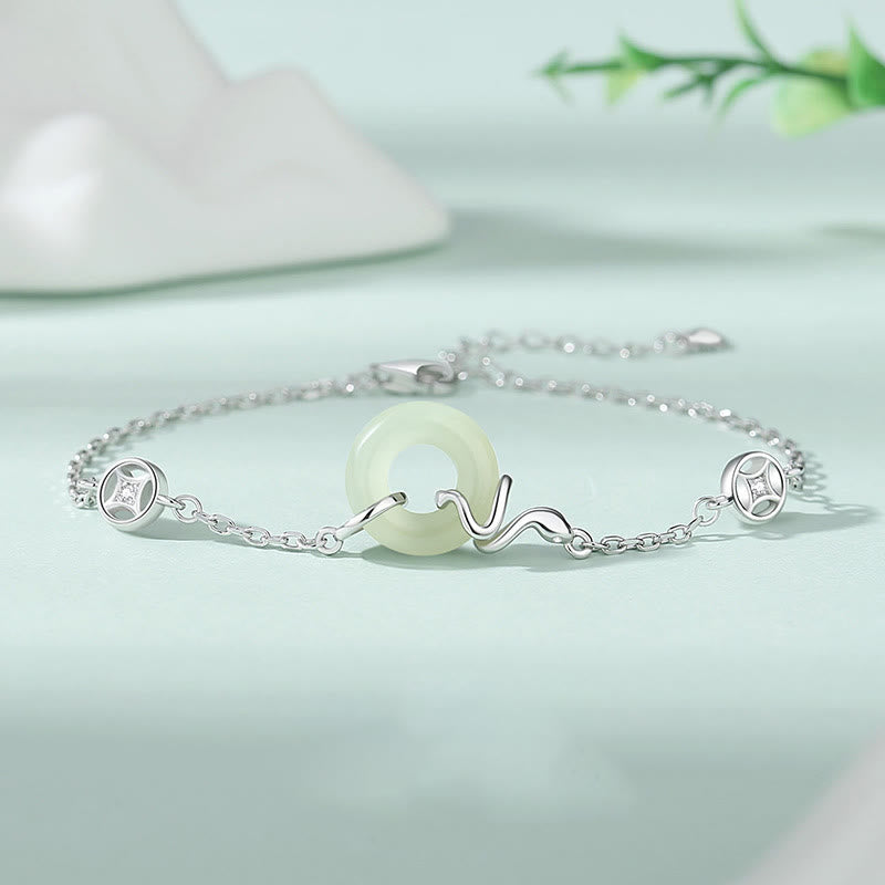 Buddhist Blessing 925 Sterling Silver Hetian Jade Peace Buckle Year Of The Snake Luck Bracelet