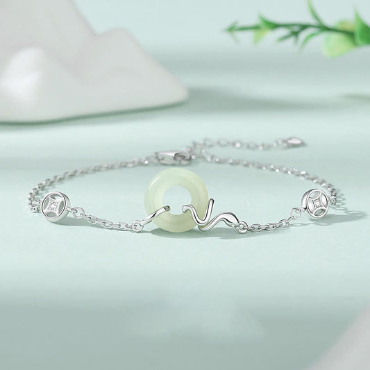 Buddhist Blessing 925 Sterling Silver Hetian Jade Peace Buckle Year Of The Snake Luck Bracelet