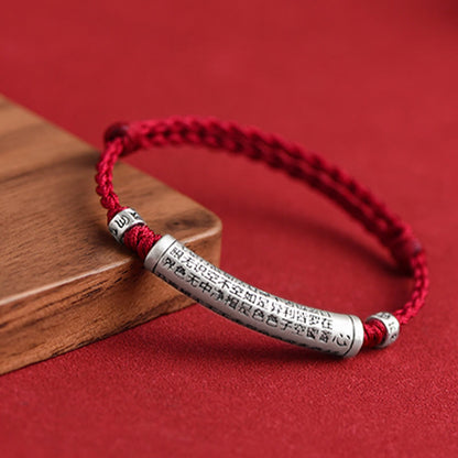 Buddhist Blessing Handmade 999 Sterling Silver Om Mani Padme Hum Heart Sutra Carved Luck Rope Bracelet Anklet