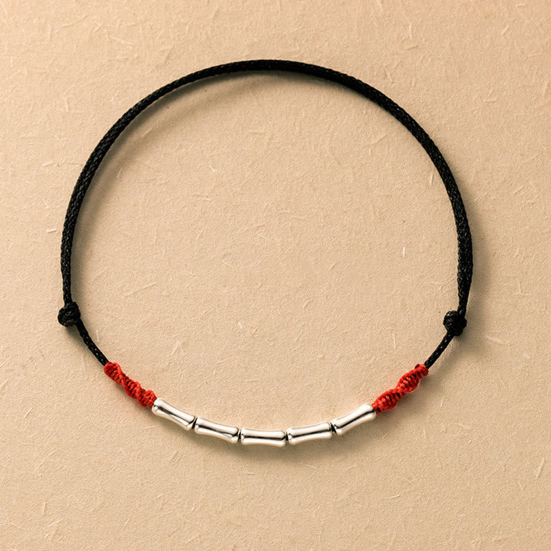 Buddhist Blessing 925 Sterling Silver Bamboo Design Luck Braided Ultra-Thin Rope Bracelet