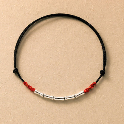 Buddhist Blessing 925 Sterling Silver Bamboo Design Luck Braided Ultra-Thin Rope Bracelet
