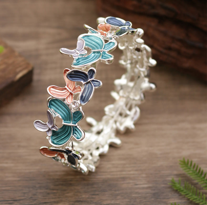 Buddhist Blessing Colorful Butterfly Love Alloy Elastic Bracelet Bangle
