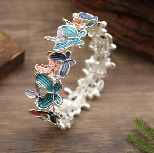 Buddhist Blessing Colorful Butterfly Love Alloy Elastic Bracelet Bangle