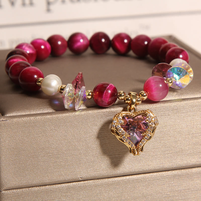 Buddhist Blessing Red Tiger Eye Citrine Amethyst Heart Calm Bracelet